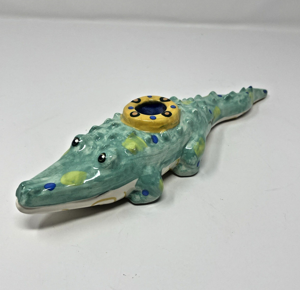 Art Pottery Crocodile Candle Incense Holder Whimsical Alligator Dana Simson